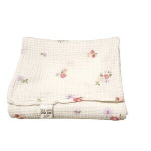 Okie Dokie muslin  blanket baby girl white pink purple flowers